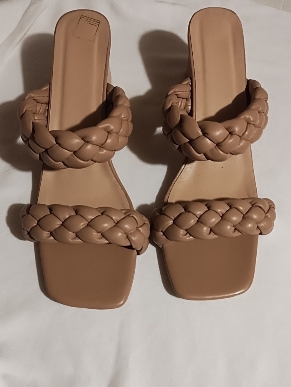 Source Unknown Braided Double-Strap Tan Slide Mules Size 41/8.5-9 In EUC.